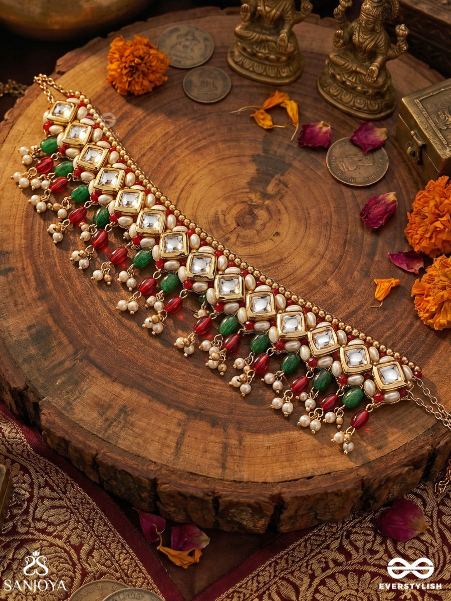 Manitantra - Jewelled Weave - Decorative Necklace With Interlocked Design And Dangling Elements