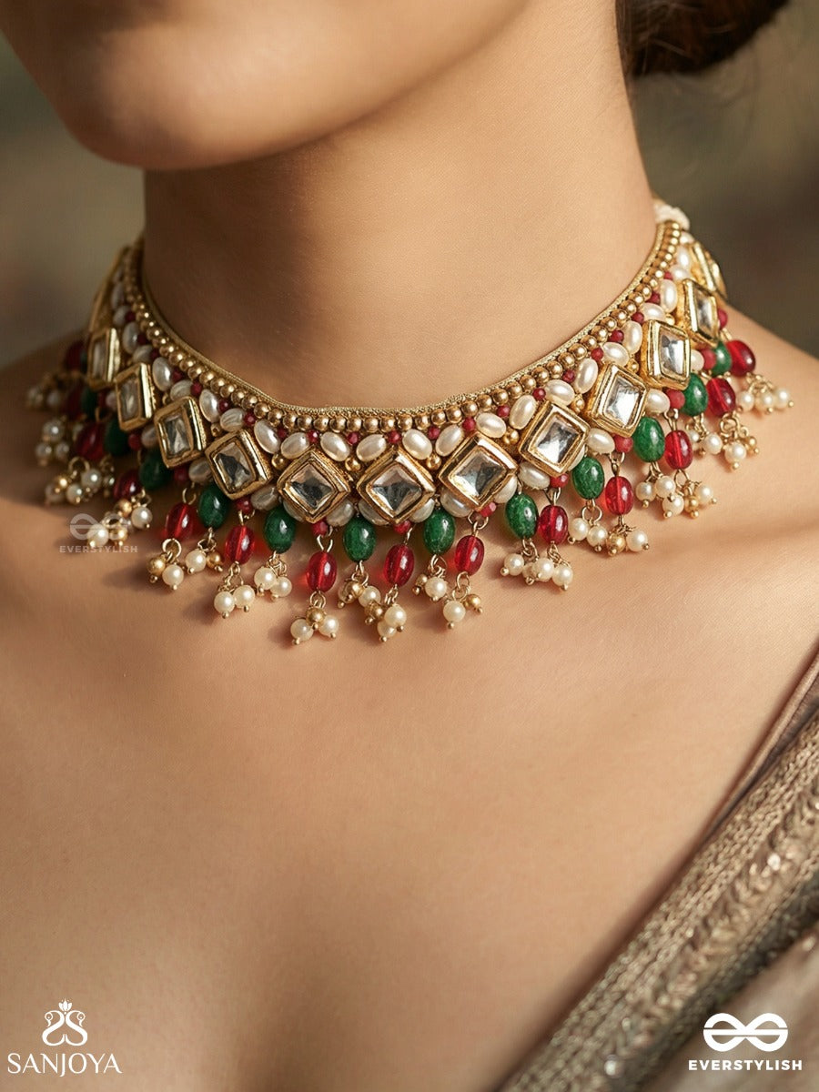 Manitantra - Jewelled Weave - Decorative Necklace With Interlocked Design And Dangling Elements