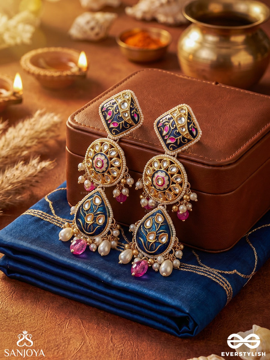 Aarshika - Sacred Form - Statement Earrings With Ornamental Panels And Dangling Drop Accents