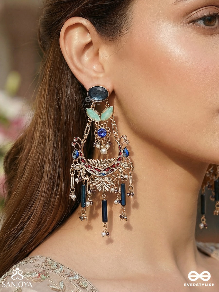 Vibhutarangi - Flow Of Splendour - Statement Earrings With Ornate Frame And Multi-Drop Cascade Accents