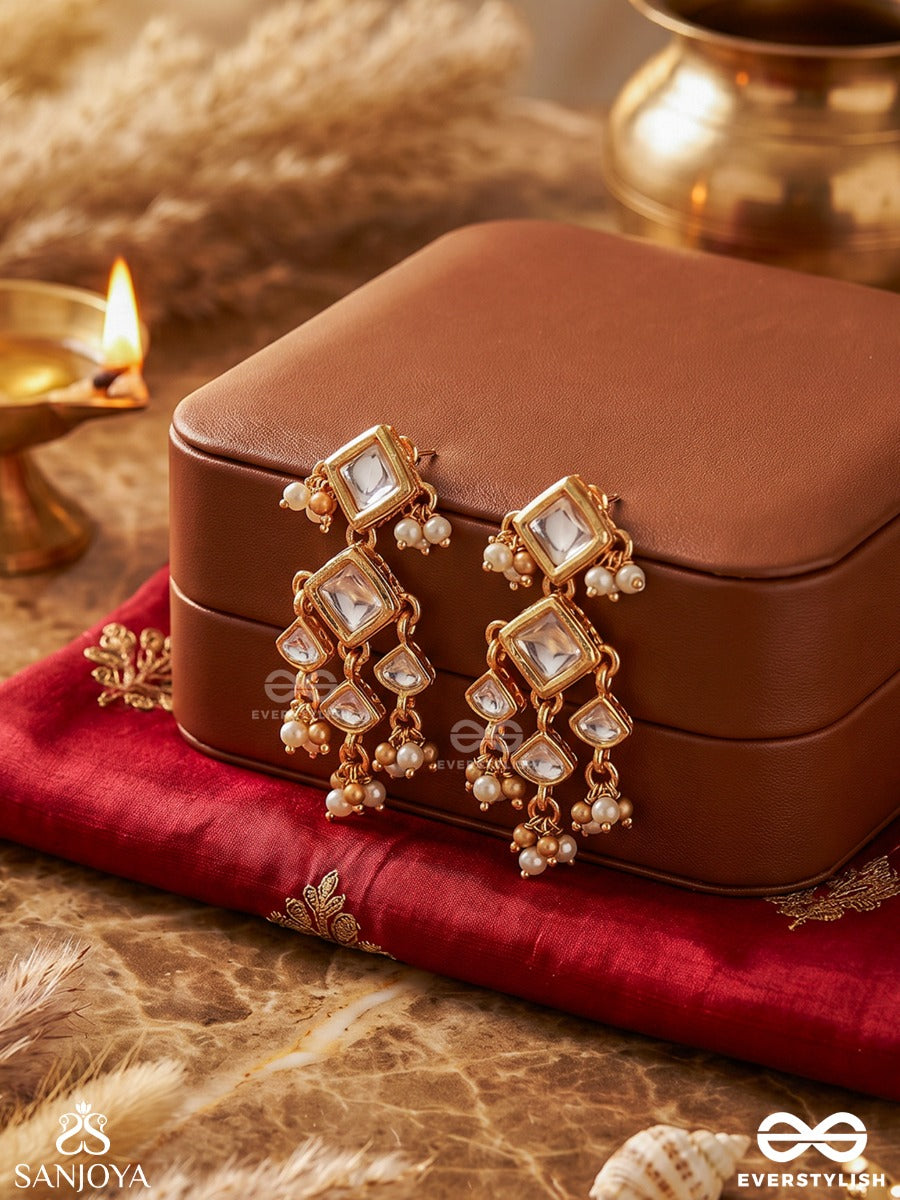 Ratnajaal - Jewelled Lattice - Ornate Earrings With Layered Diamond Shapes And Multi-Drop Pearl Details