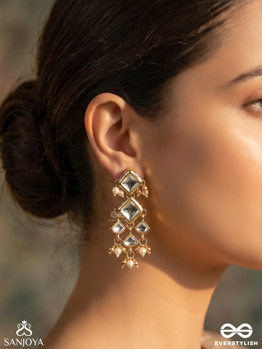 Ratnajaal - Jewelled Lattice - Ornate Earrings With Layered Diamond Shapes And Multi-Drop Pearl Details