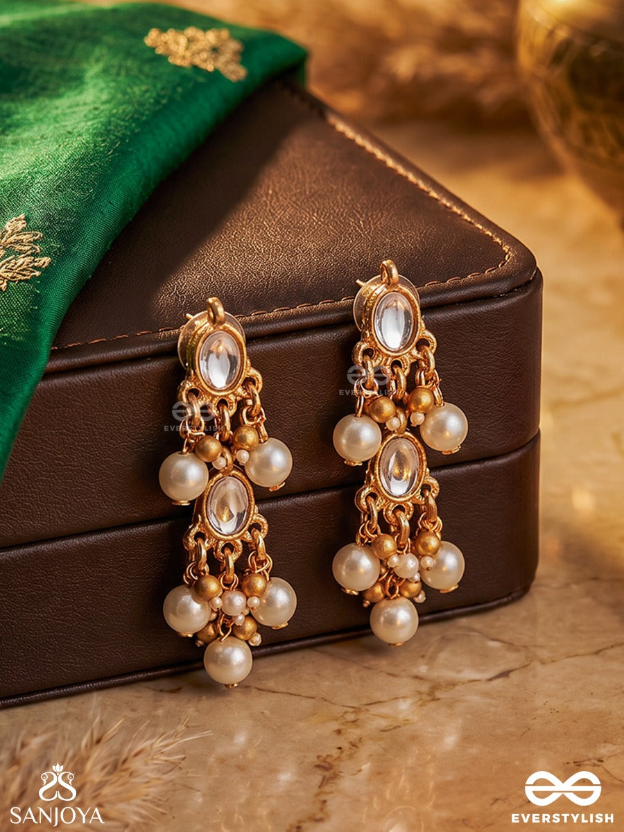 Mrinalrekha - Lotus Line - Ornate Earrings With Gemmed Panels And Soft Pearl Drop Details