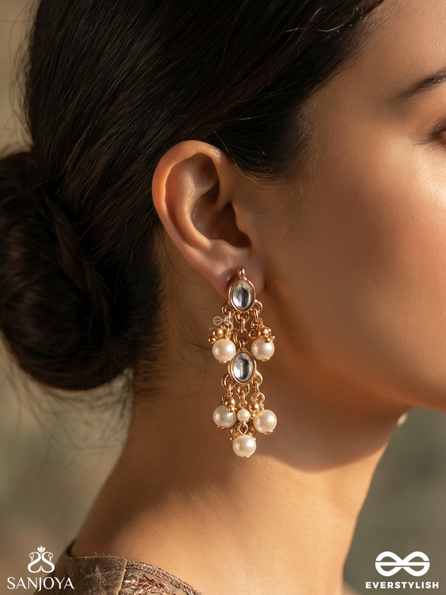 Mrinalrekha - Lotus Line - Ornate Earrings With Gemmed Panels And Soft Pearl Drop Details