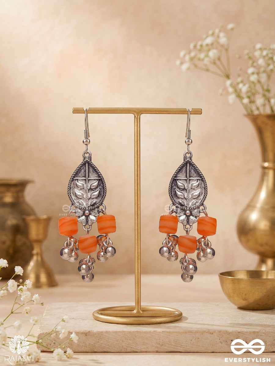 Narangi Pankh - Oxidised Drop Earrings