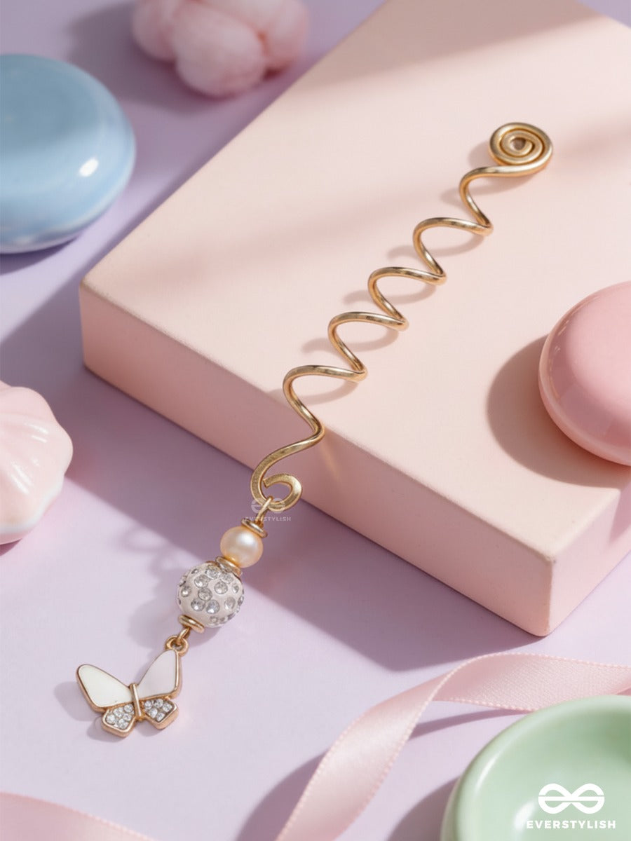 Butter Gleam - Golden Braidlet With Crystal Ball And Butterfly Drop