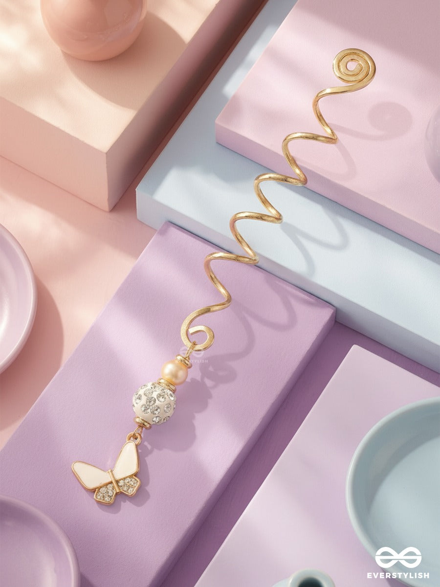 Butter Gleam - Golden Braidlet With Crystal Ball And Butterfly Drop