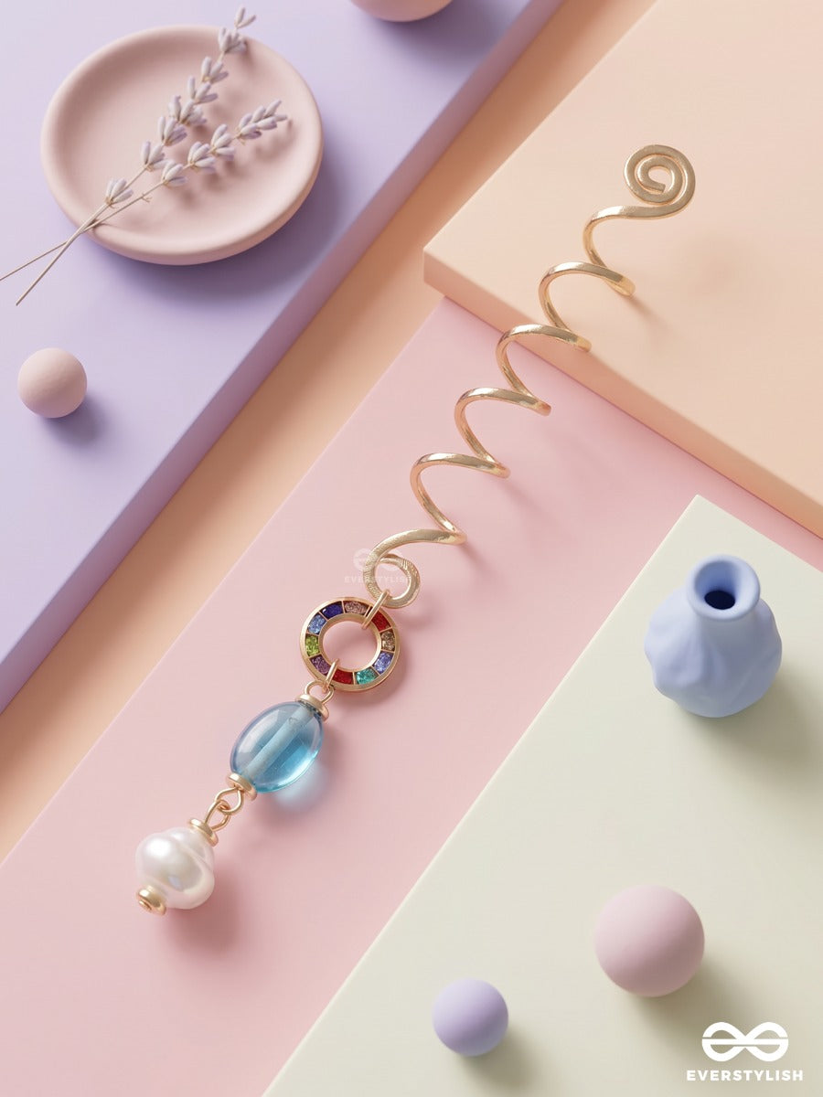 Mermaid Twist - Spiral Braidlet With Blue Bead And Pearl Drop