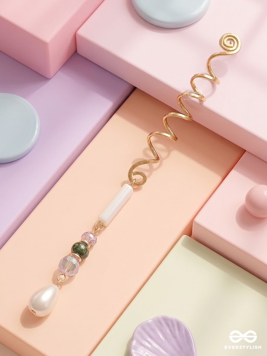 Sage Pearl - Spiral Braidlet With Green Bead And Pearl Drop