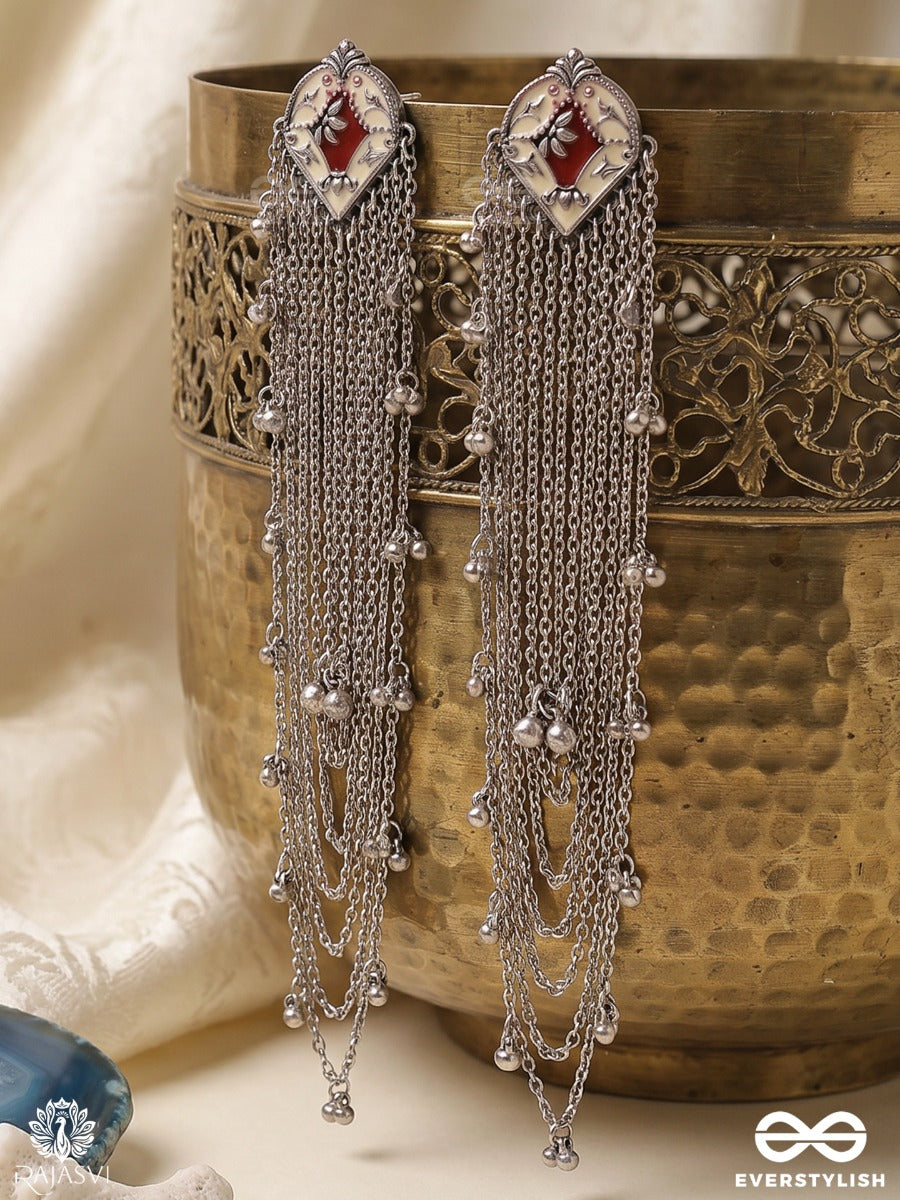 Morni Kaskad – Long Drop Chain Oxidised Kashmiri Earrings