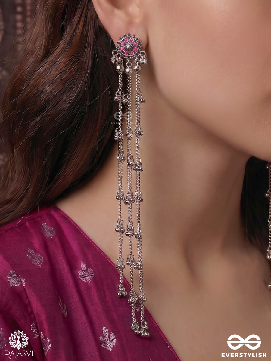 Gulnaar Chains – Long Drop Oxidised Kashmiri Earrings