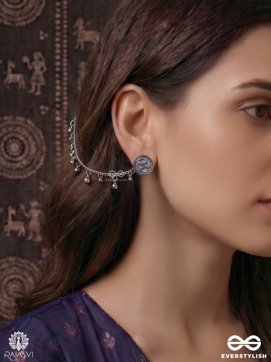 Noor Zanjira – Oxidised Stud Earchain Earrings