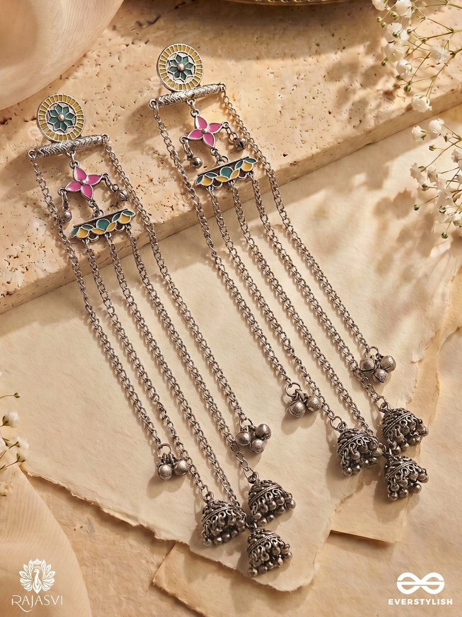 Saaz Minara – Long Drop Oxidised Kashmiri Earrings