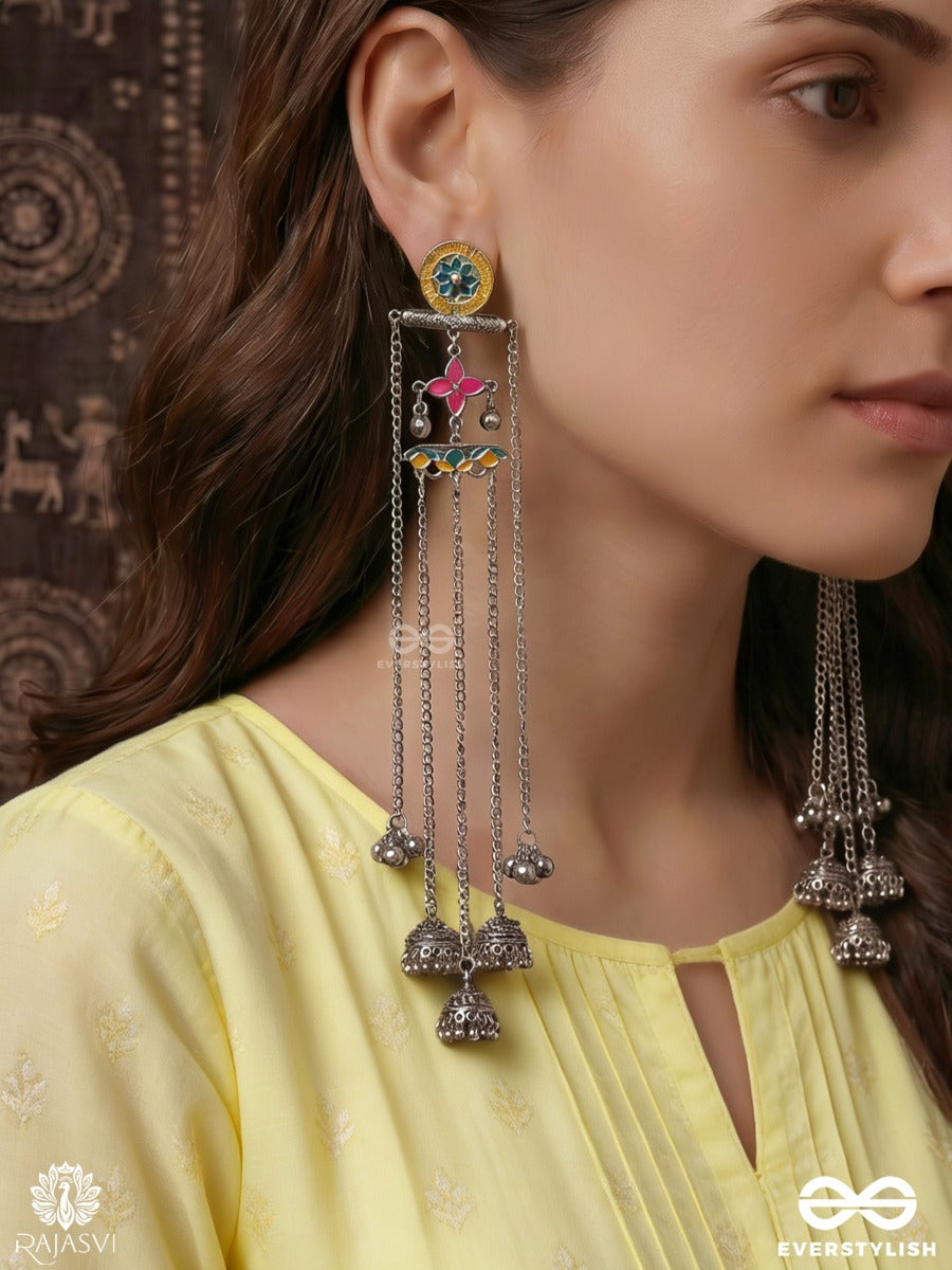 Saaz Minara – Long Drop Oxidised Kashmiri Earrings