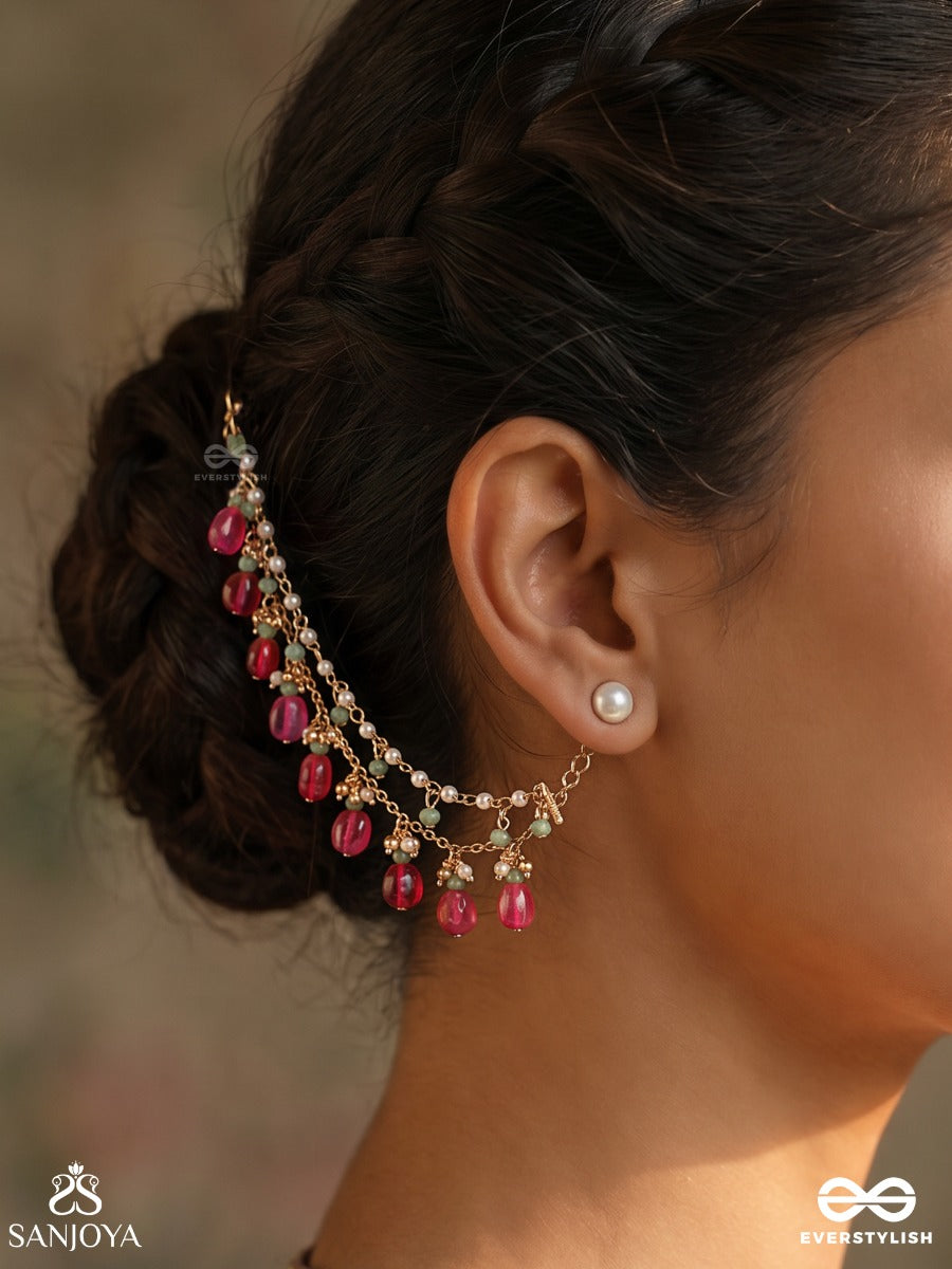Zarleena – Golden Flow – Delicate Earchain With Layered Chains And Dangling Stone Drops