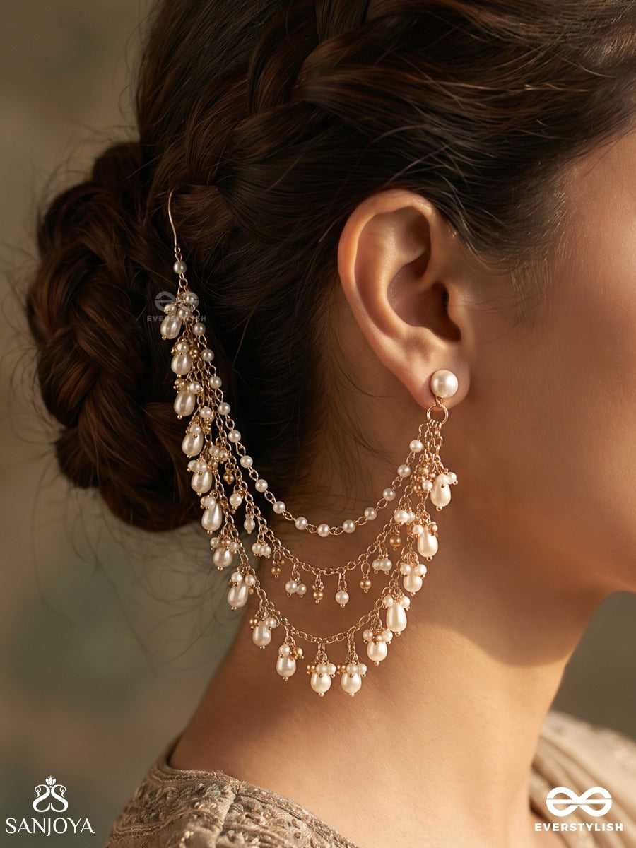 Gauranika – Pure Glow – Layered Earchain With Dangling Pearl Drops And Flowing Accents