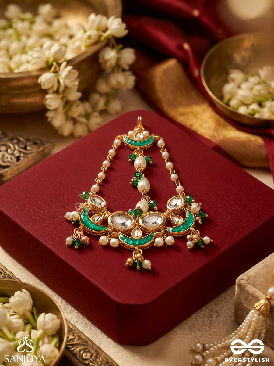 Rajanika – Moonlit Charm – Ornate Passa With Celestial Crescent Motifs, Gemmed Details And Dangling Pearl Accents