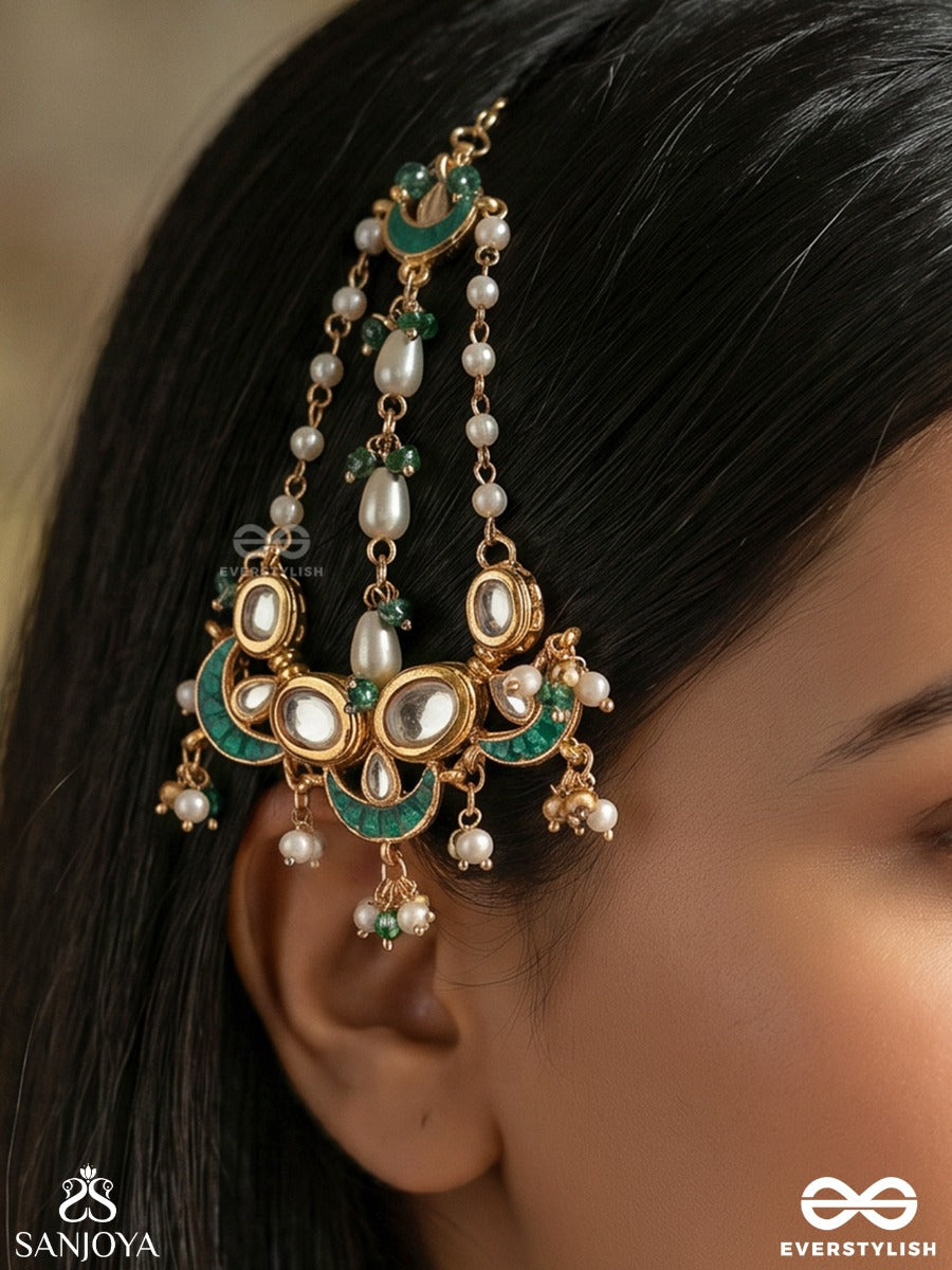 Rajanika – Moonlit Charm – Ornate Passa With Celestial Crescent Motifs, Gemmed Details And Dangling Pearl Accents
