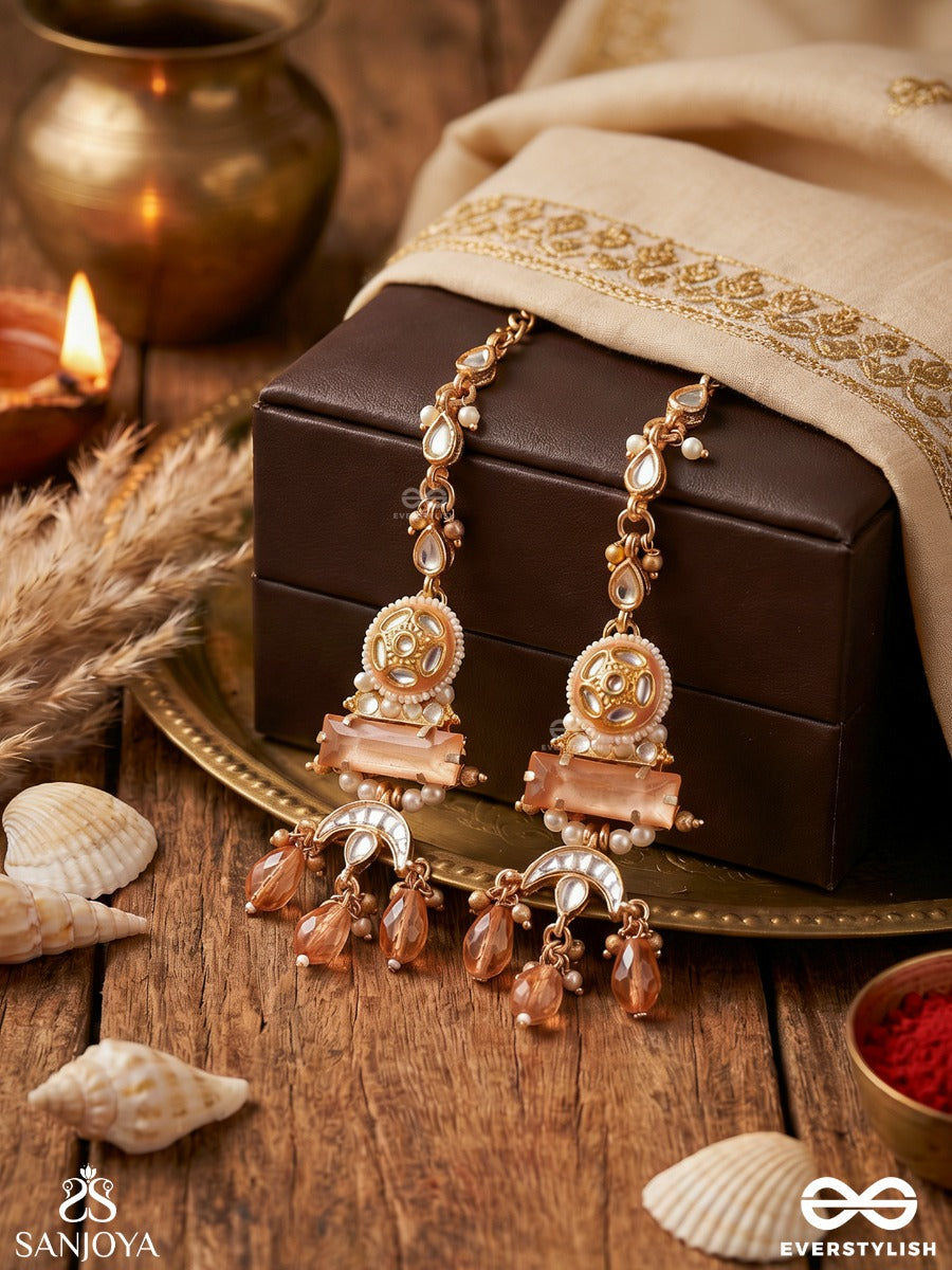 Kesarnoor – Saffron Glow – Straight Kaan Chain Earrings With Gemmed Panels And Dangling Drops