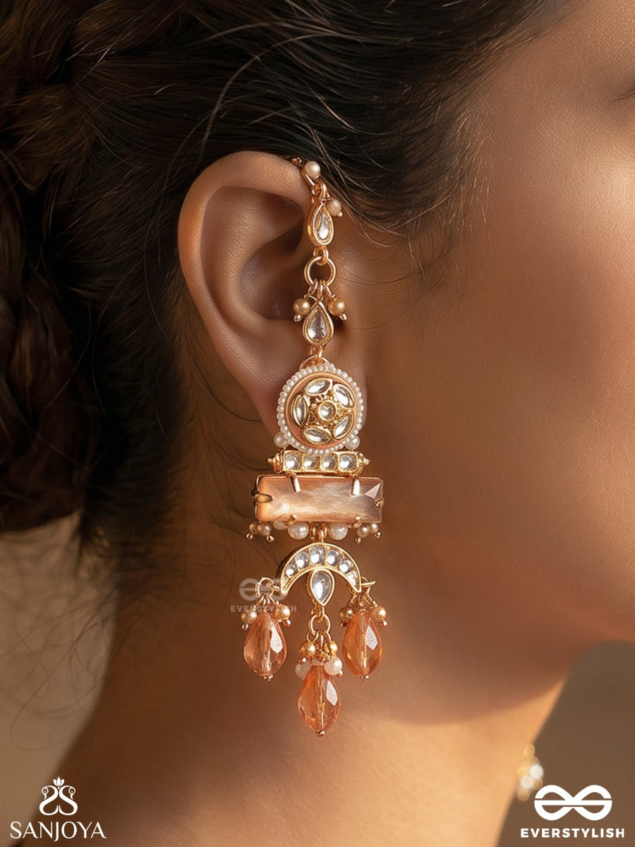 Kesarnoor – Saffron Glow – Straight Kaan Chain Earrings With Gemmed Panels And Dangling Drops