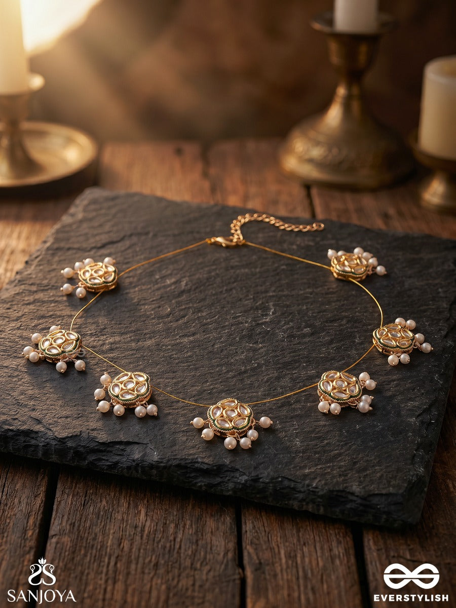 Tilakshi – Sacred Beauty – Delicate Invisible Chain Necklace With Gemmed Elements And Dangling Accents