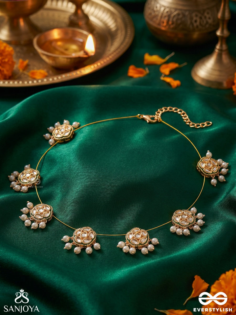 Tilakshi – Sacred Beauty – Delicate Invisible Chain Necklace With Gemmed Elements And Dangling Accents