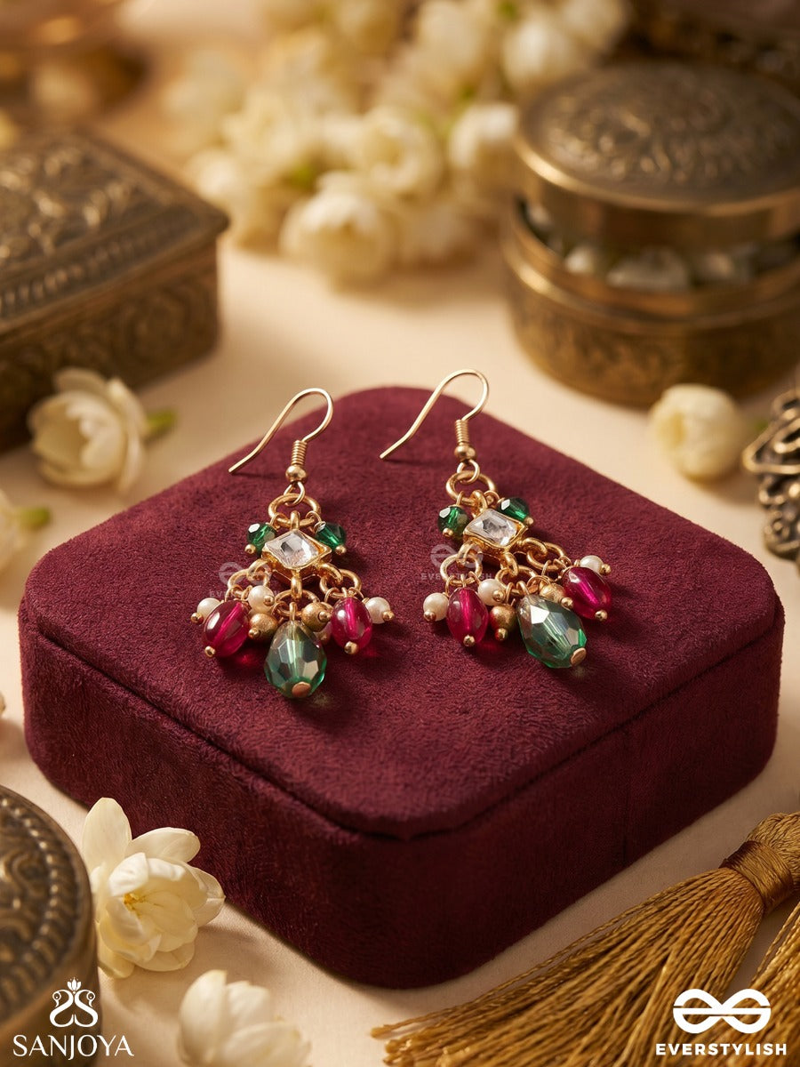 Morpankhi – Peacock Plume – Delicate Earrings With Multi-Colour Gem Drops And Pearl Accents