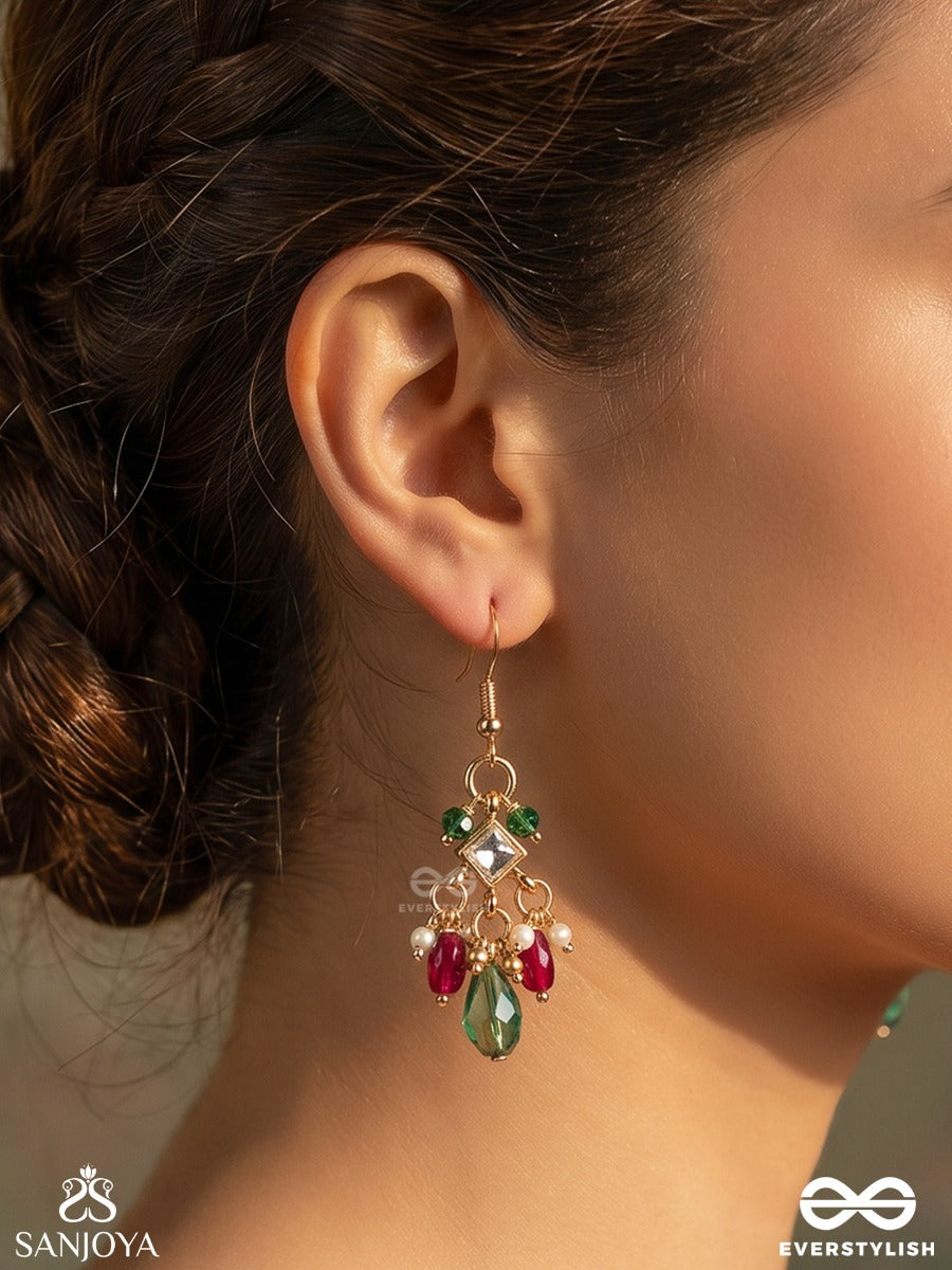 Morpankhi – Peacock Plume – Delicate Earrings With Multi-Colour Gem Drops And Pearl Accents