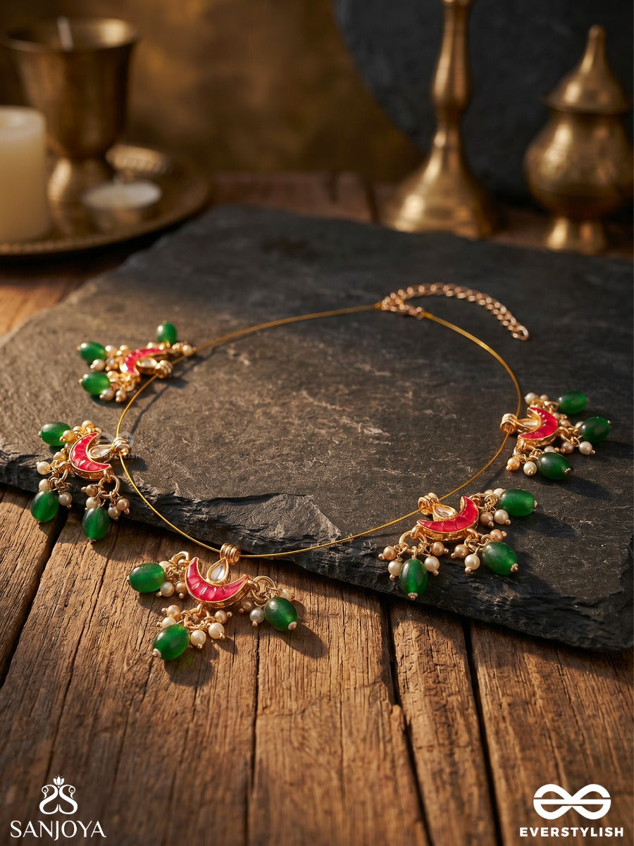 Nishigandha – Fragrance Of The Night – Festive Invisible Chain Necklace With Midnight Moon Motifs And Dangling Elements