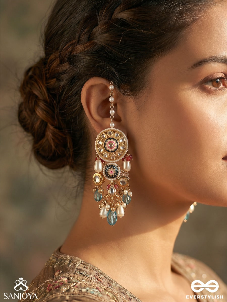 Mehranjali – Offering Of Radiance – Ornate Kaan Chain Earrings With Flowing Chains And Gemmed Drops