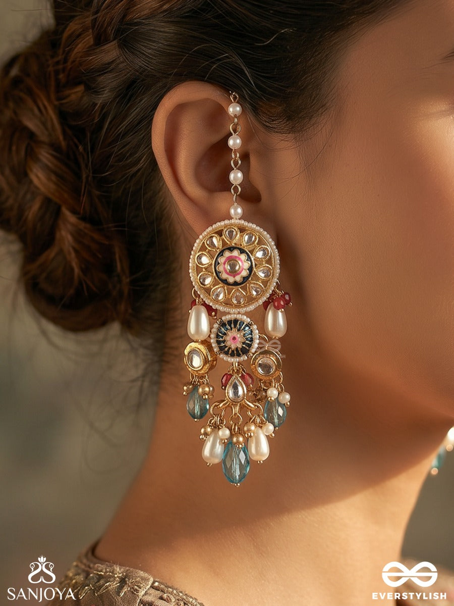 Mehranjali – Offering Of Radiance – Ornate Kaan Chain Earrings With Flowing Chains And Gemmed Drops