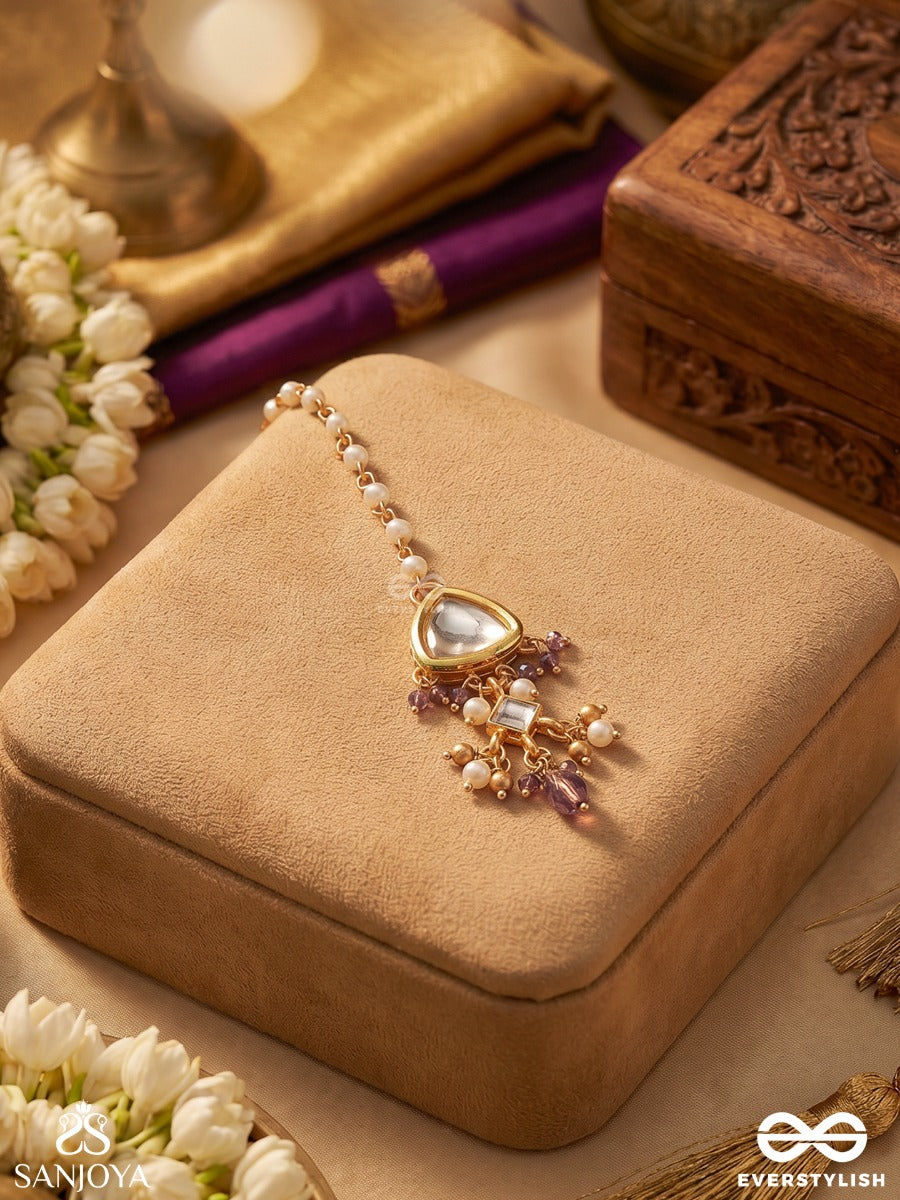 Noorangi – Radiant Splendour – Ornate Maangtika With Triangular Gem Centre And Dangling Pearl Accents