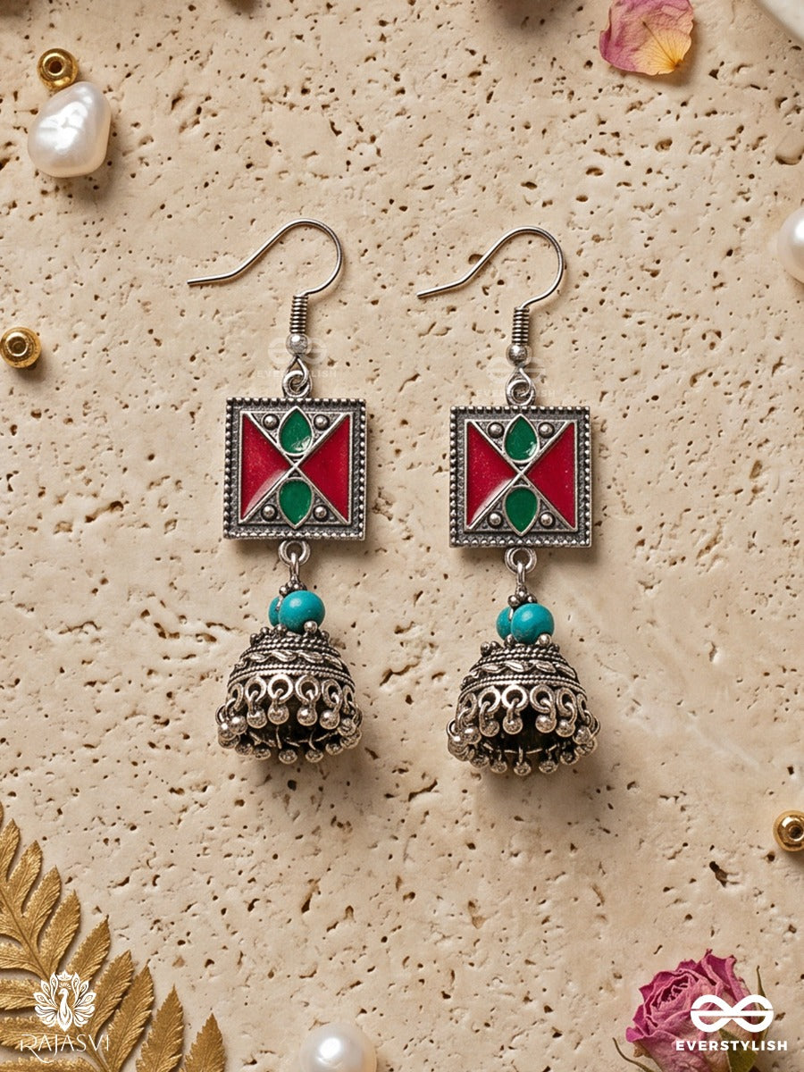 Zarehna Jhalika – Oxidised Jhumka Earrings With Turquoise Beads