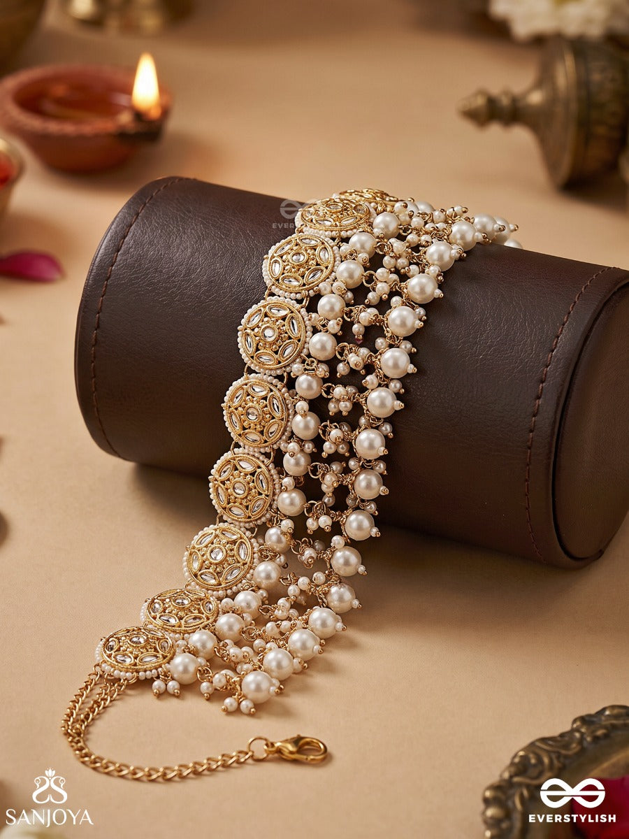 Raunaqbahar – Garden Of Splendour – Statement Choker With Ornamental Kundan Links And Multi-Layer Pearl Accents