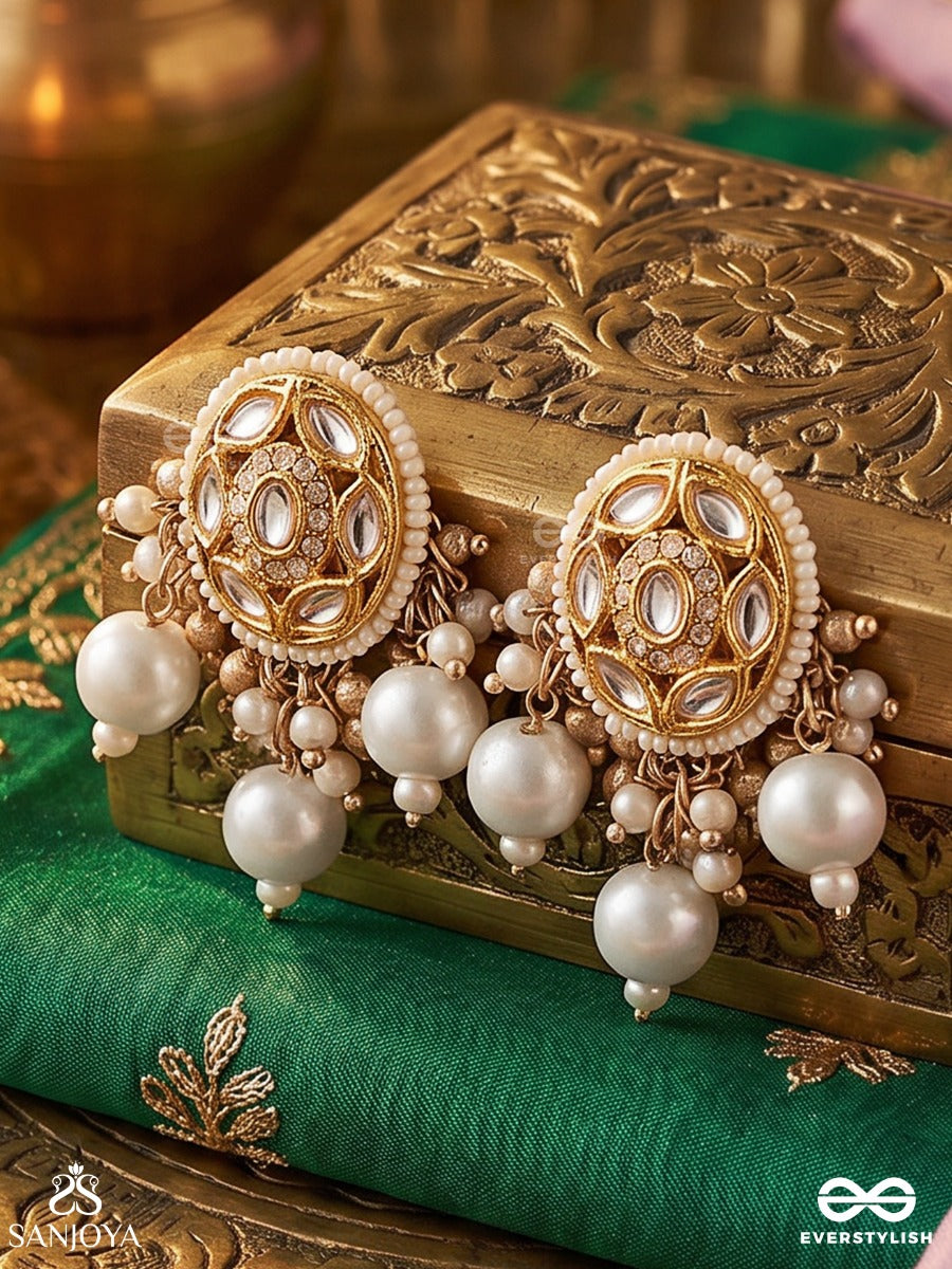 Raunaqbahar – Garden Of Splendour – Ornate Earrings With Enamelled Details, Dangling Pearls And Multi-Stone Elements