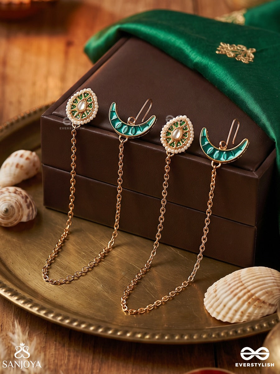 Pankhurileena – Flow Of Petals – Delicate Padma Chain Earrings With Dainty Gem Accents And Drop Details