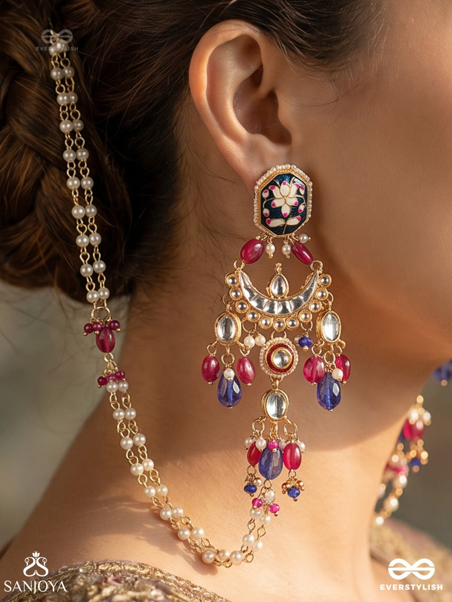 Tajmehra – Crowned Splendour – Statement Chain Earrings With Ornamental Links And Dangling Accents