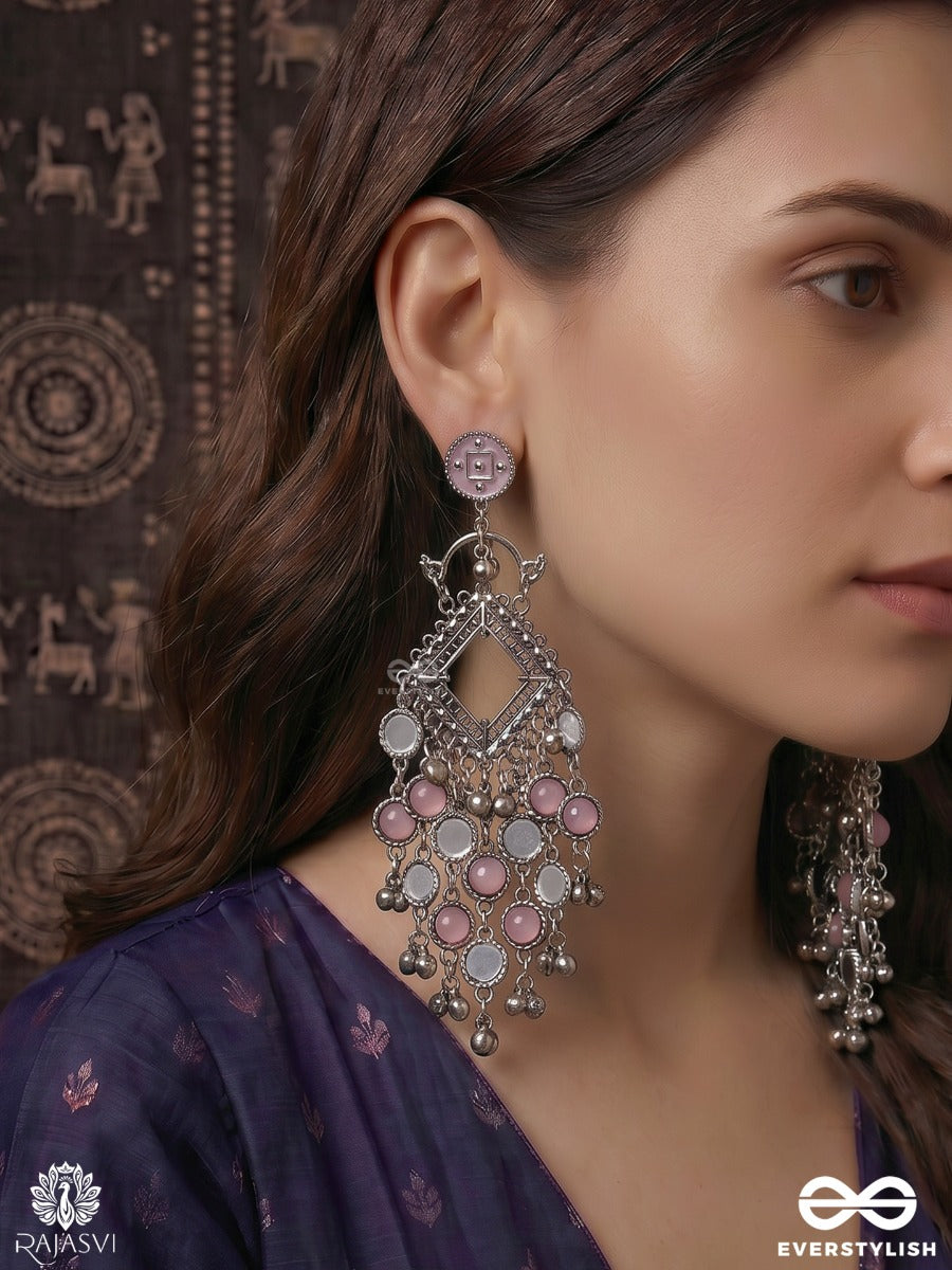 Pirzaada Lehraaq – Oxidised Festive Earrings With Pink Stone Embellishments