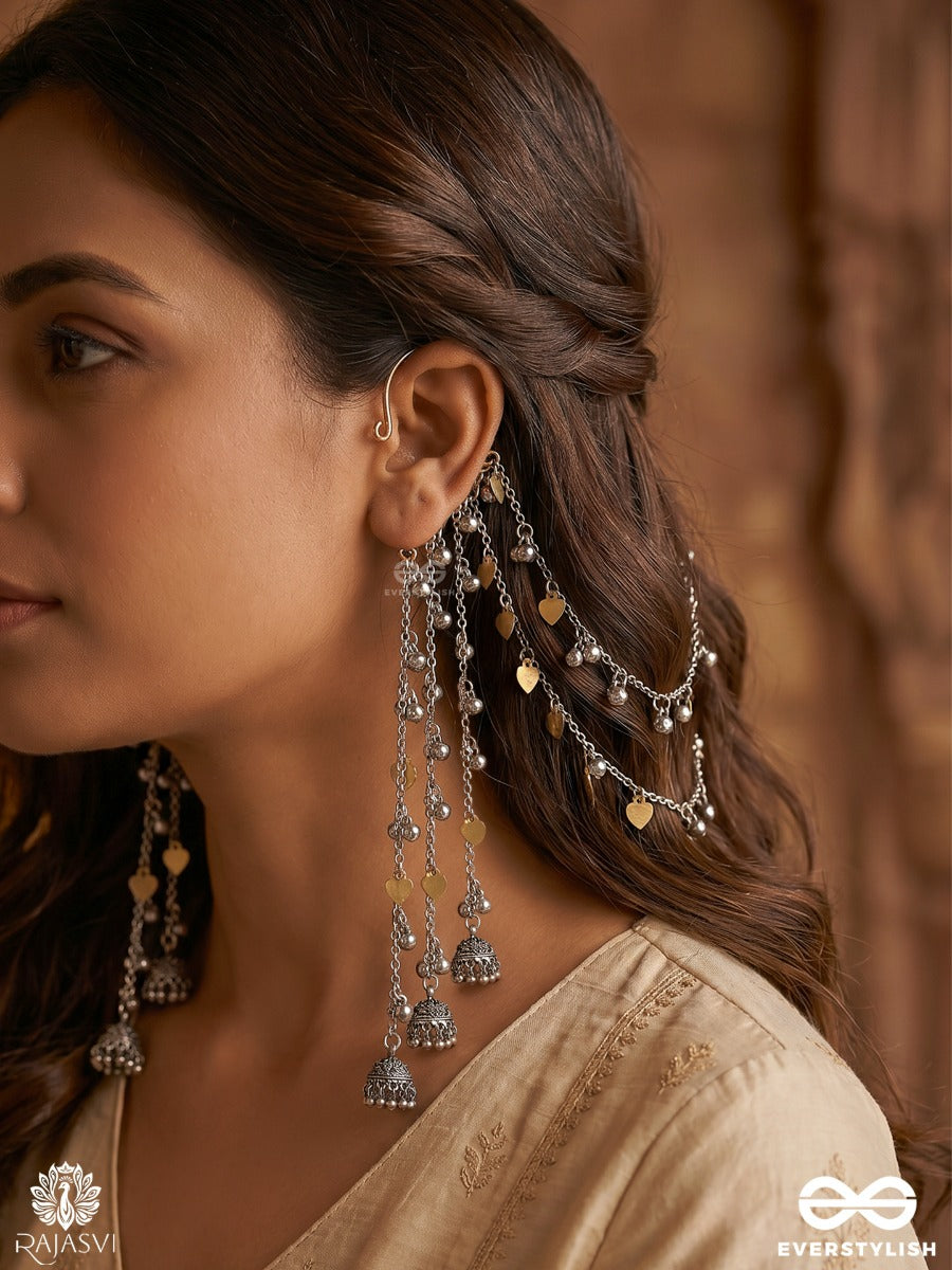 Zareen Kafchain – Oxidised Earcuff Hair Chain Accessory With Silver Charms