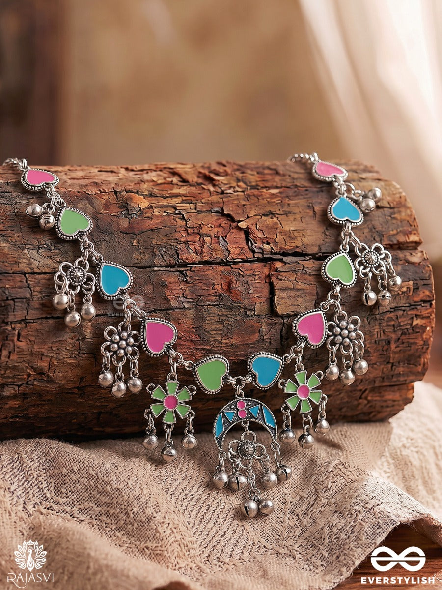 Sultanaa Jhilrang – Oxidised Statement Necklace With Multicolor Heart Motifs
