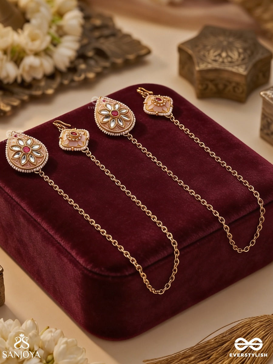 Neerjashri – Water Lotus Splendour – Statement Padma Chain Earrings With Long Chain Details And Gemmed Accents