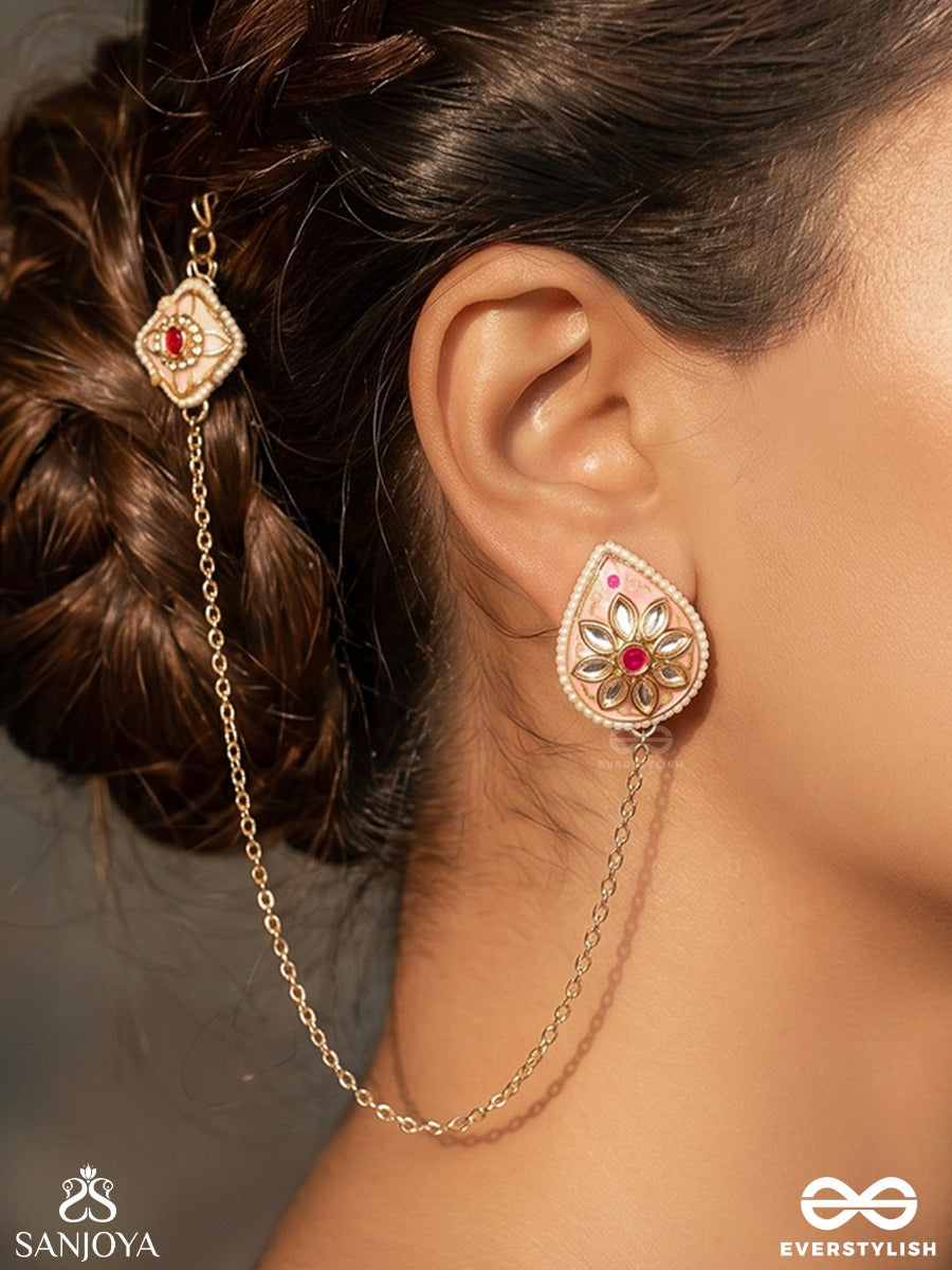 Neerjashri – Water Lotus Splendour – Statement Padma Chain Earrings With Long Chain Details And Gemmed Accents