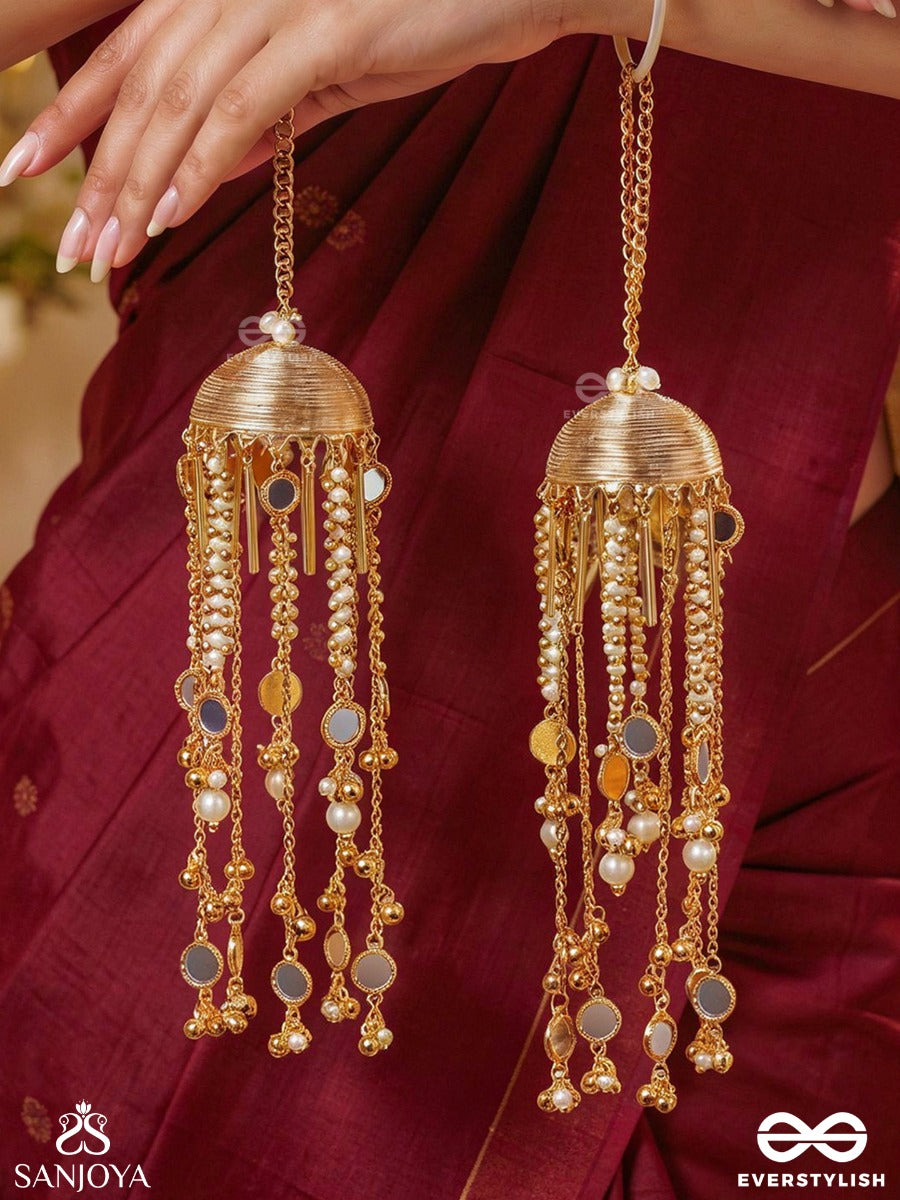 Shaivika – Serene Majesty – Ornate Kaleera With Textured Silver-Tone Dome, Pearl Strands, Mirror Accents And Flowing Chain Details