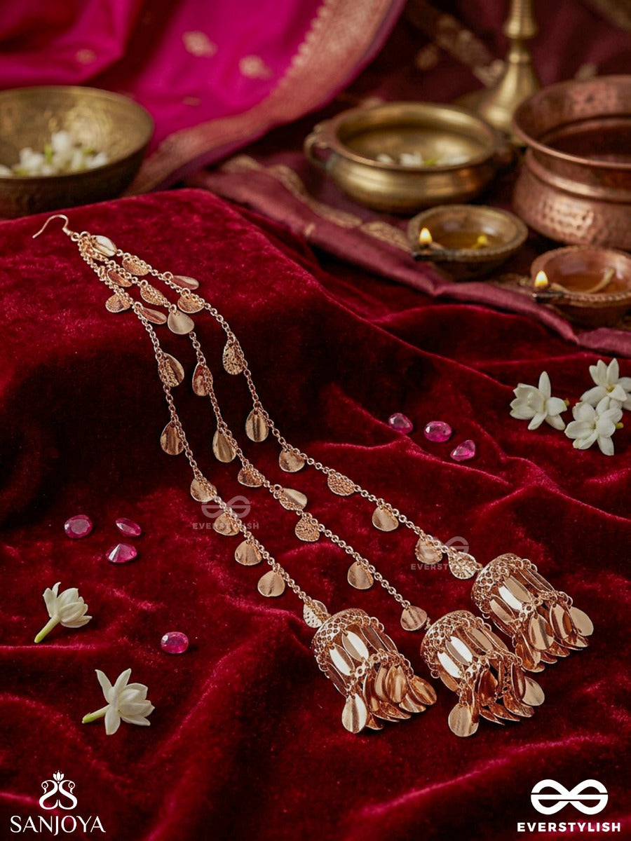 Dhwanika – Echo Of Grace – Ornate Braid Paranda Hair Accessory With Golden-Tone Disc Details, Chain Layers And Dangling Metal Accents