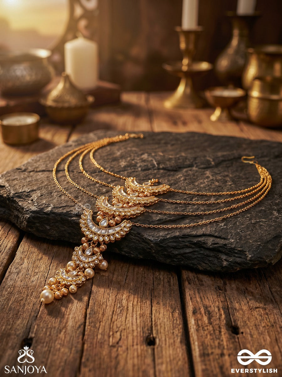 Chandrasira – Moon Crown – Ornate Hair Accessory With Crescent Motifs, Stone Details And Delicate Chain Extensions