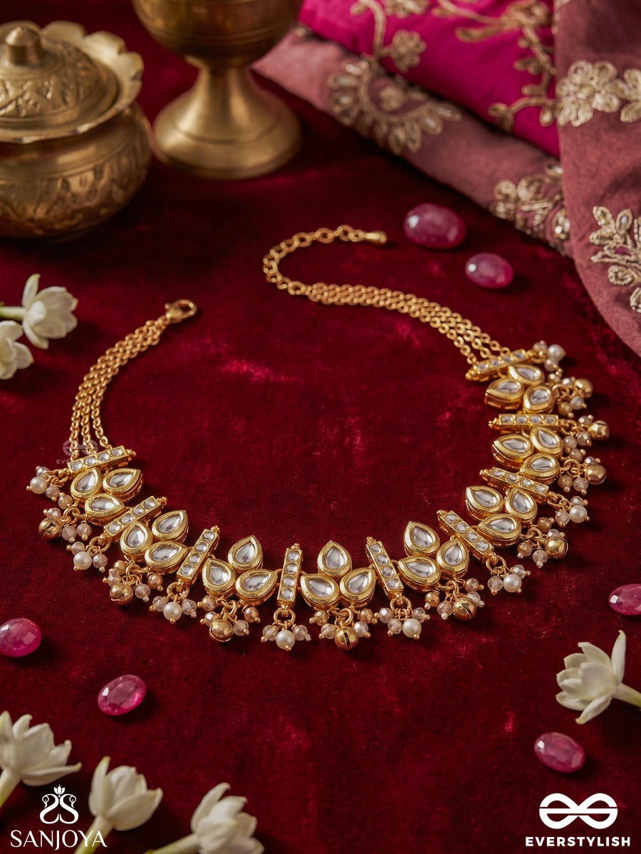 Virashini – Royal Brilliance – Ornate Necklace With Repeated Stone Motifs, Gold-Tone Beadwork And Delicate Hanging Details