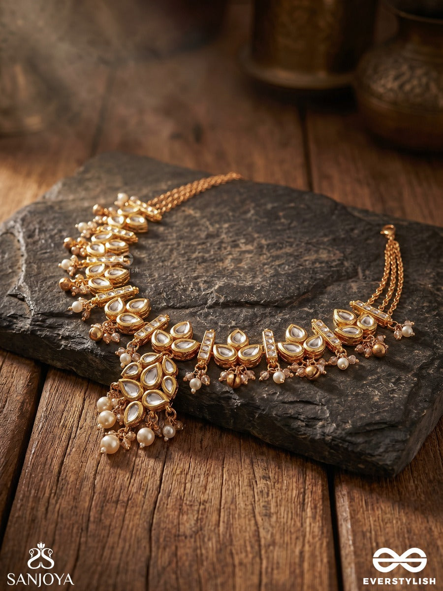Virashini – Royal Brilliance – Ornate Necklace With Repeated Stone Motifs, Gold-Tone Beadwork And Delicate Hanging Details