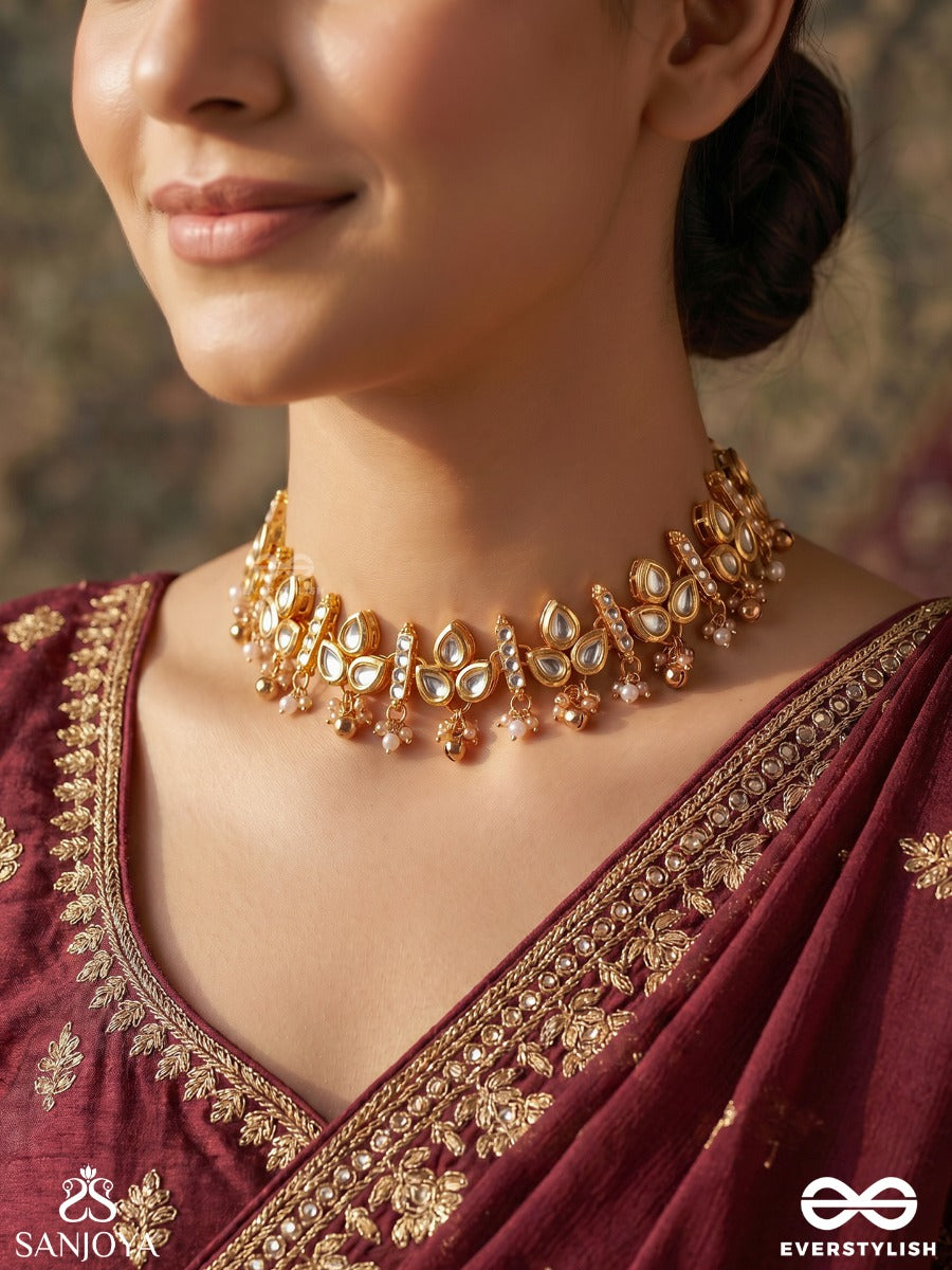 Virashini – Royal Brilliance – Ornate Necklace With Repeated Stone Motifs, Gold-Tone Beadwork And Delicate Hanging Details