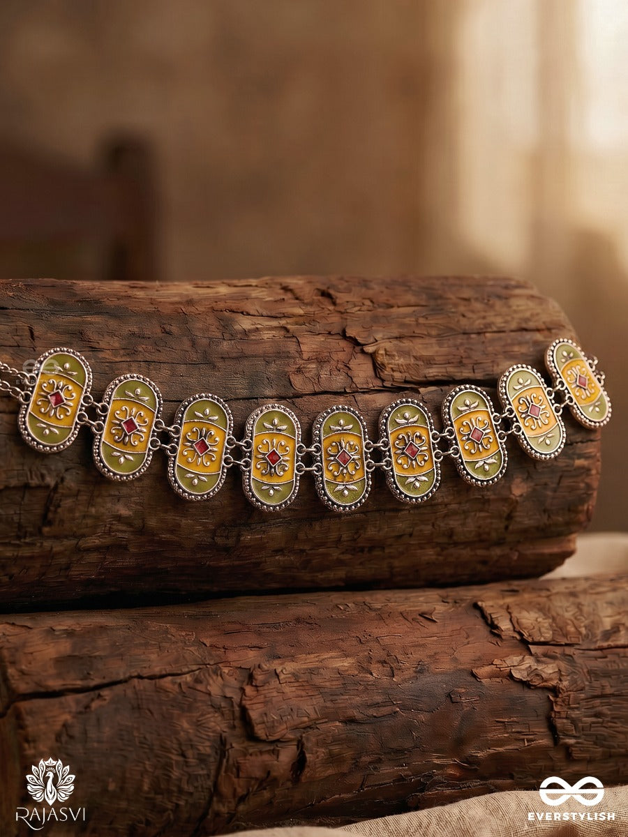 Lok Chitra - Oxidised Necklace With Folk Art Panels And Ornate Enamel Detailing