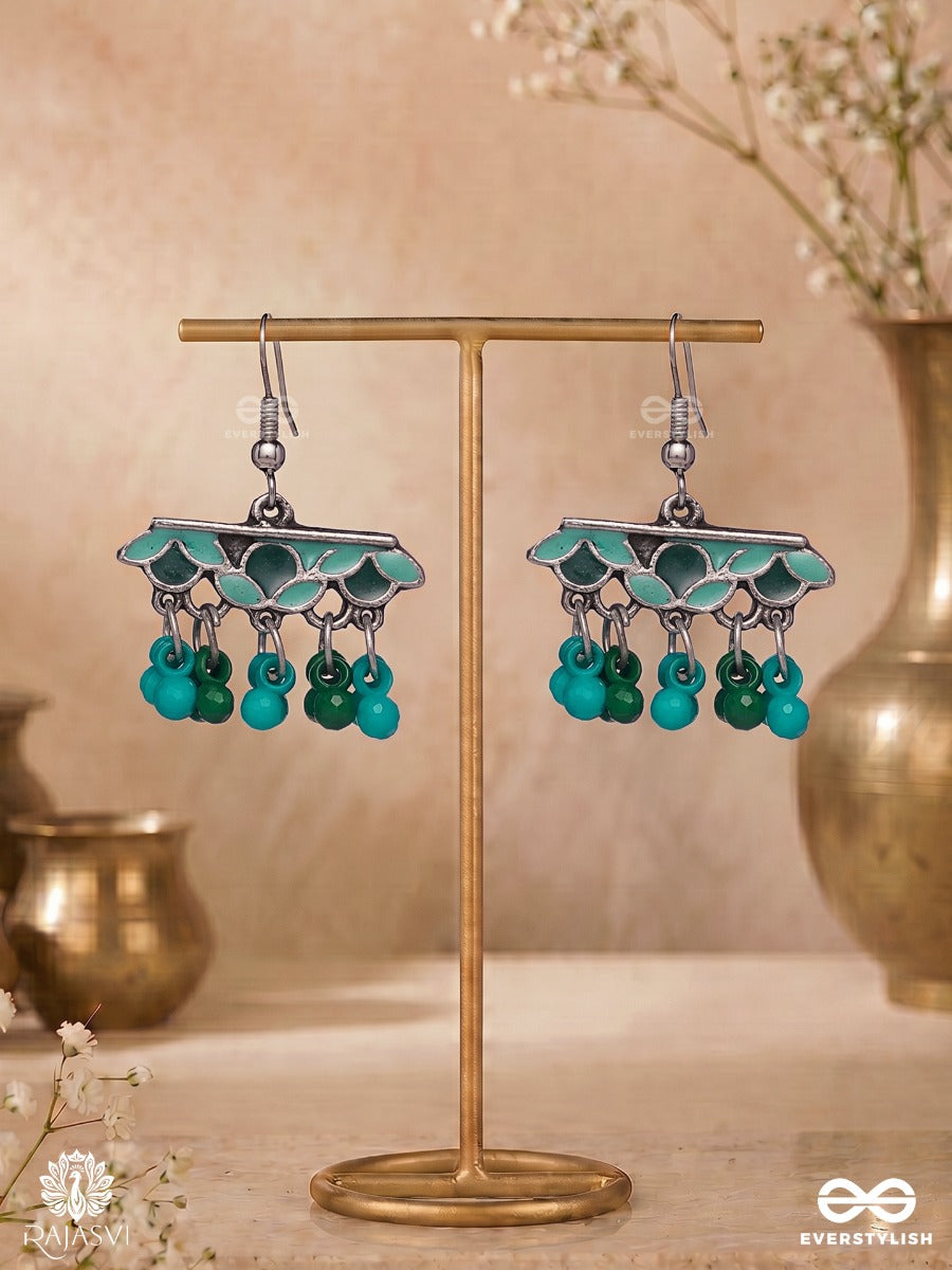 Vanraas - Oxidised Earrings With Leaf-Like Motifs And Beaded Dangling Drops